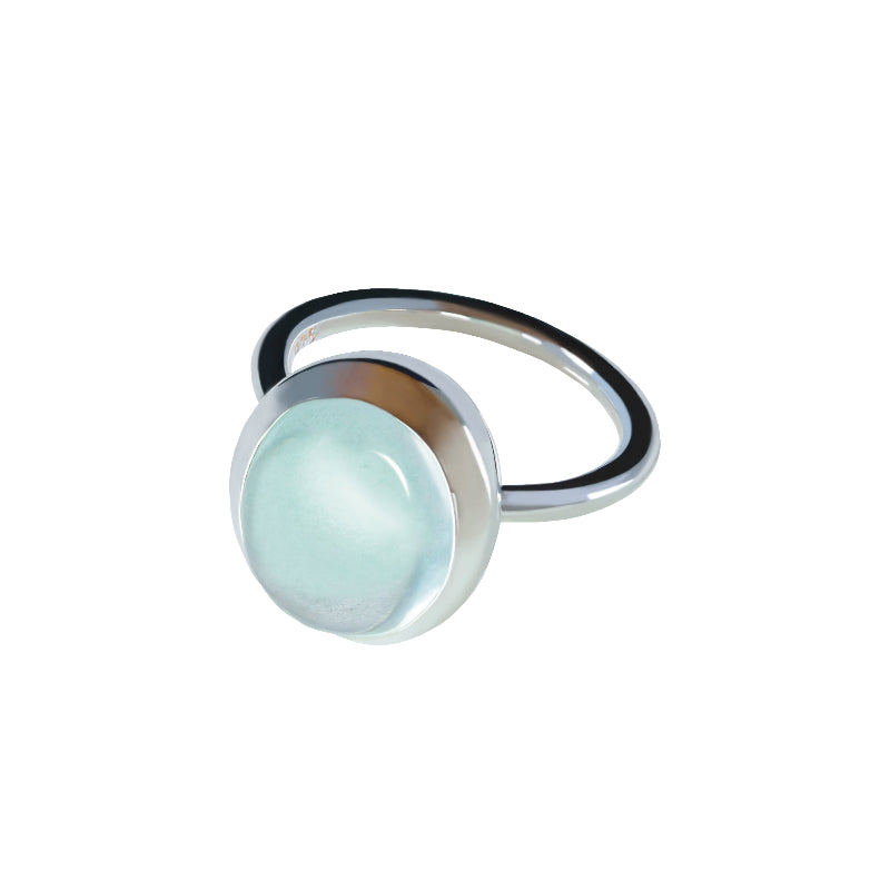 Aquamarine Raund Silver Ring