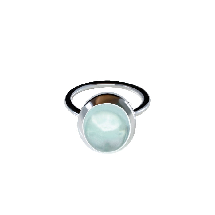 Aquamarine Raund Silver Ring