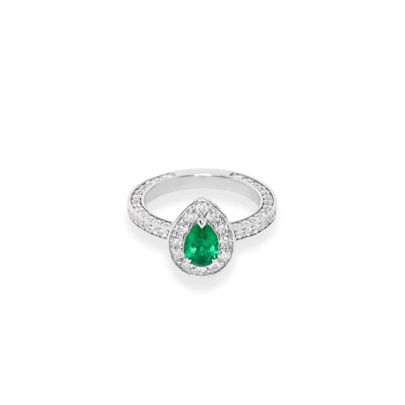 18K White Gold with Genuine Colombian Emerald and Natural Round Diamonds