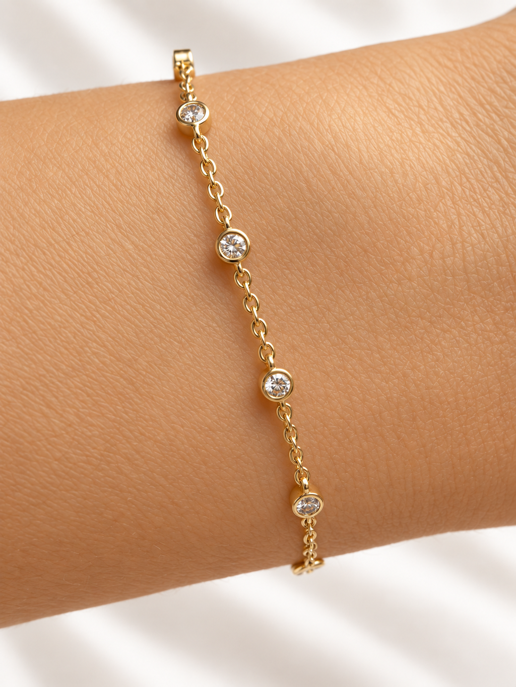 7 Inch Natural Diamond Bezel Station Bracelet in 14K Yellow Gold