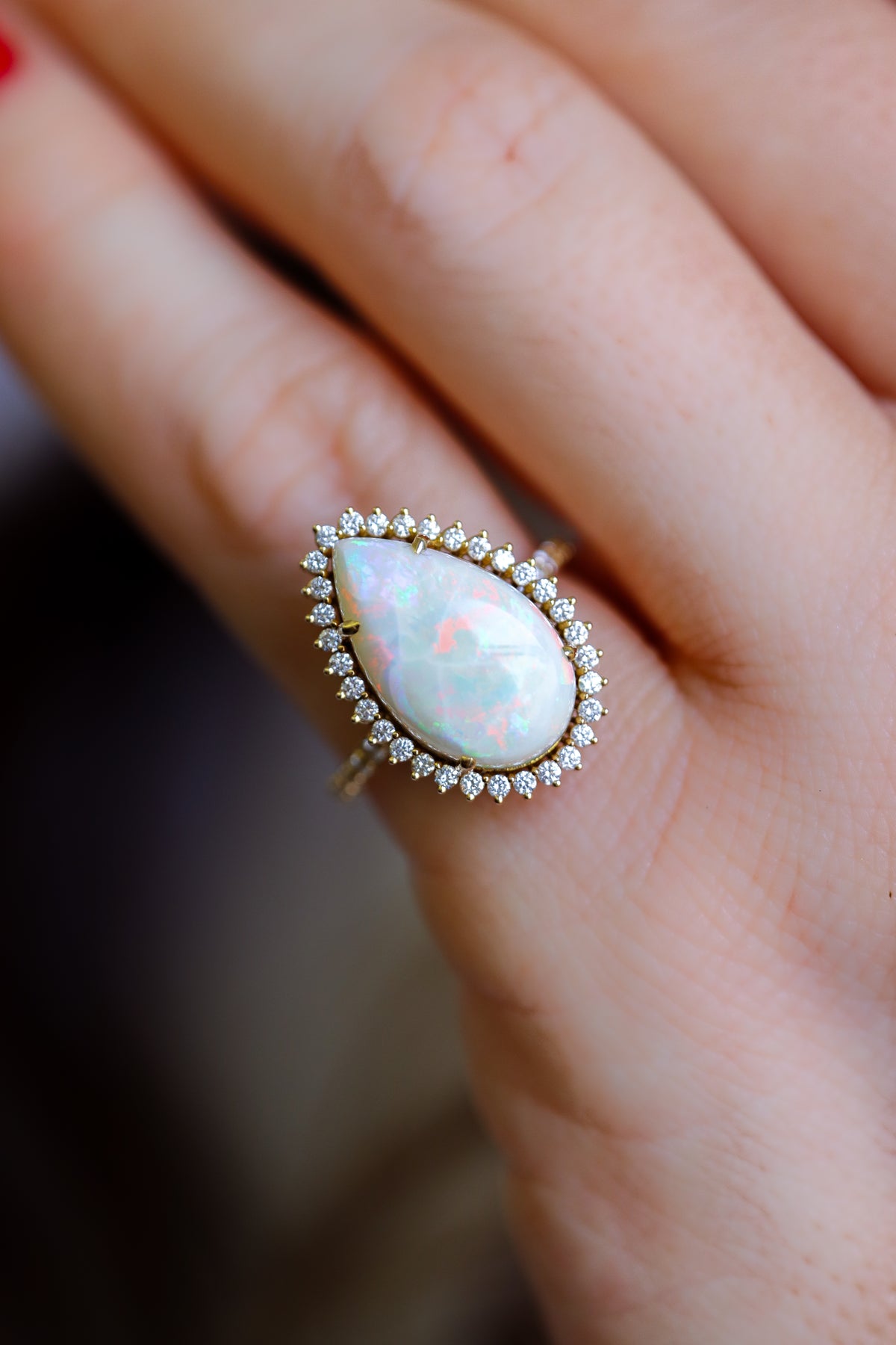18K Yellow Gold Opal & Diamond Ring