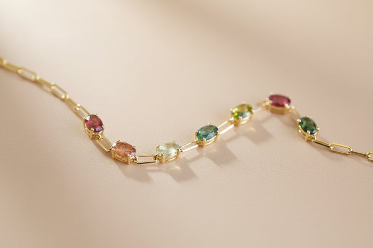 MULTICOLORED TOURMALINE BRACELET 18KY
