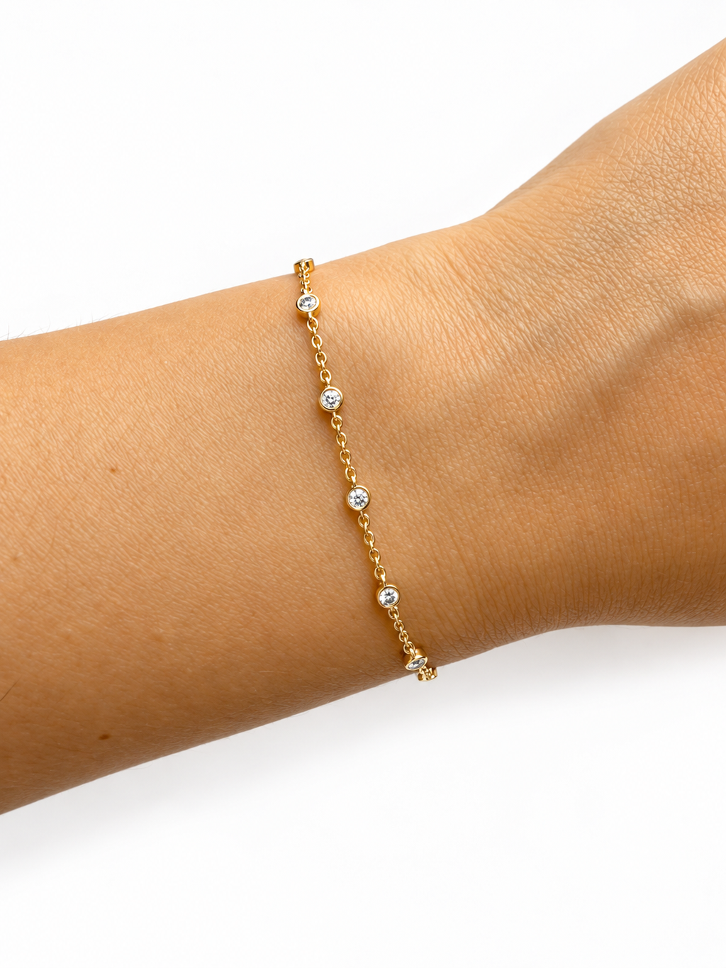 7 Inch Natural Diamond Bezel Station Bracelet in 14K Yellow Gold