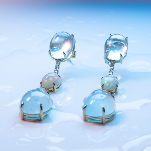 18k Gold Aquamarine Oval Earring